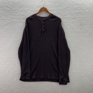 ST Johns Bay Shirt Mens XL Tall Brown Thermal Henley Waffle Knit Y2K Grunge